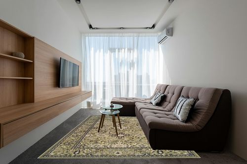 SUPERIOR Radcliffe Collection Area Rug, 8mm Pile Height with Jute Backing, Traditional European Tapestry Design, Fashionable and Affordable Woven Rugs - 8' x 10' in Grey Living Room with Brown Couch