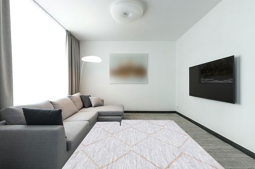 Safavieh Vintage Leather Collection Area Rug - 8' x 10', Light Grey & Natural, Handmade Modern Rustic Boho, Ideal for High Traffic Areas in Living Room, Bedroom (VTL803F) in Modern Living Room with Grey Couch