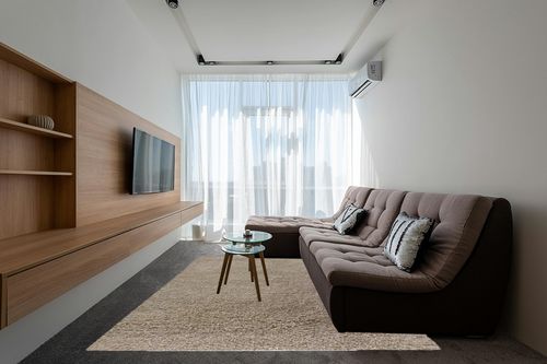 Superior Indoor Large Shag Area Rug, Modern Fuzzy Soft Cozy Shaggy Rug for Living/Dining Room, Bedroom, Office, Entryway, Kitchen, Dorm, Playroom, Kids, Nursery, Textured Rugs, 8' x 10', Beige in Grey Living Room with Brown Couch