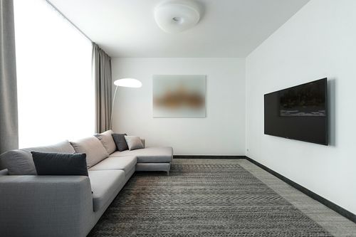 RUGSREAL 9 x 12 Boho Area Rug Machine Washable Modern Moroccan Large Carpet Non-Slip Low Pile Area Rug for Home Office Living Room Bedroom, 9' x 12' in Modern Living Room with Grey Couch