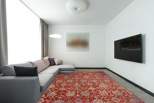 Loloi Giada 9'-0" x 12'-0" Area Rug in Red/Multi - Traditional Accent Rug, Modern Color Rug for Living Room, Bedroom, Entryway & Hallway, No Shed High Traffic Home Décor in Modern Living Room with Grey Couch