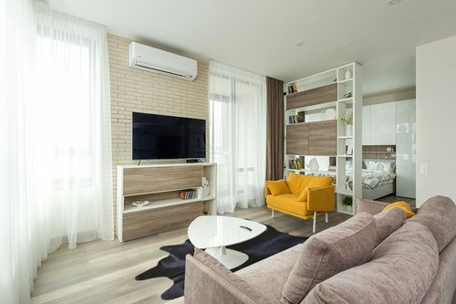 Sunshine Cowhides Genuine Black Cowhide Rug - Luxurious Cow Rug for Bedroom, Living Room, and Home Decor Enthusiasts - Masterpiece of Style and Functionality - 6x6-7ft (180x220cm) in Light Modern Living Room with TV