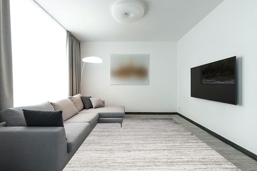 SAFAVIEH Adirondack Collection Area Rug - 9' x 12', Ivory & Silver, Modern Ombre Design, Non-Shedding & Easy Care, Ideal for High Traffic Areas in Living Room, Bedroom (ADR113B) in Modern Living Room with Grey Couch