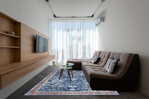 FairOnly Washable Rug 8x10 for Living Room Farmhouse Vintage Boho Persian Floral Area Rug for Bedroom Dinning Room Office Non-Shedding Indoor Rug Home Decor, Blue in Grey Living Room with Brown Couch