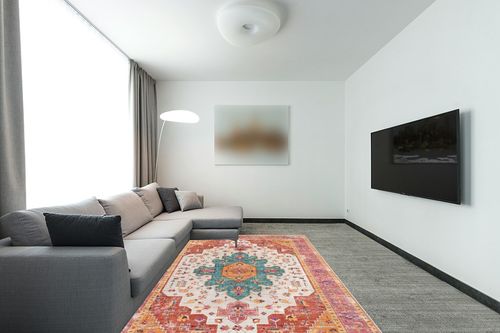 Moynesa Ultra-Thin Washable Pink Area Rug - 6x9 Large Boho for Girls Bedroom, Dining Room, Non-Shed Playroom, Office, Indoor Printed Boho Floor Carpet for Living Room Decor in Modern Living Room with Grey Couch