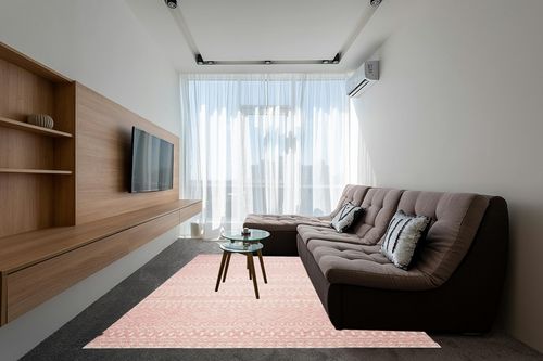 SAFAVIEH Micro-Loop Collection Area Rug - 8' x 10', Pink & Ivory, Handmade Moroccan Boho Tribal Wool, Ideal for High Traffic Areas in Living Room, Bedroom (MLP502U) in Grey Living Room with Brown Couch