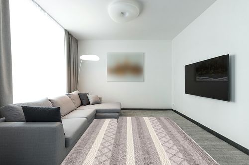 Safavieh Natura Collection Area Rug - 8' x 10', Grey & Beige, Handmade Farmhouse Rustic Boho, Ideal for High Traffic Areas in Living Room, Bedroom (NATB127F) in Modern Living Room with Grey Couch