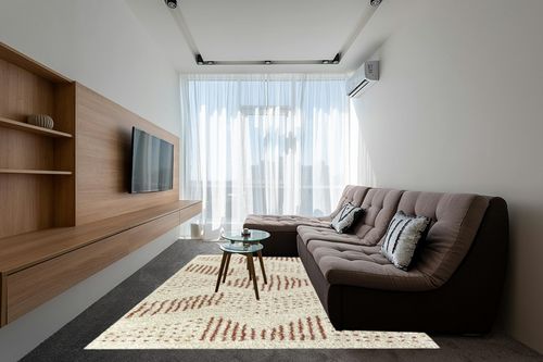 Crista Abstract Polka Dots Shag Area Rug Langley Street Rug Size: Rectangle 7'10 ... in Grey Living Room with Brown Couch
