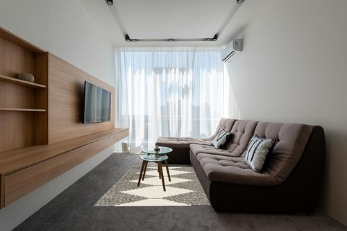Dave Geometric Ivory/Black Area Rug Steelside Rug Size: Rectangle 5'3" x 7' in Grey Living Room with Brown Couch