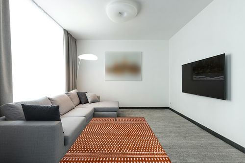 CASAVANI Area Rug 5x8 Kilim Rug Handmade Boho Rug Geometric Rug Red Beige Cotton Area Rug Easy Washable Rug Flatweave Rugs for Small Bedroom Rug Living Room Kitchen Bathroom Laundry Room in Modern Living Room with Grey Couch
