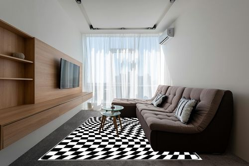 Leenevs Black White Checkered Rug Runner Rug 8 ' x 10' Area Rugs Soft Modern Indoor Shaggy Area Rug for Bedroom Livingroom Dorm Kids Room Home Decorative, Non-Slip Plush Fluffy Furry Fur Rugs in Grey Living Room with Brown Couch