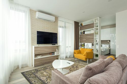 SUPERIOR Indoor Area Rug, Jute Backed, Perfect for Entryway, Office, Living/Dining Room, Bedroom, Kitchen, Hardwood Floor, Floral Medallion Decor, Radcliffe Collection, 6' x 9', Green in Light Modern Living Room with TV