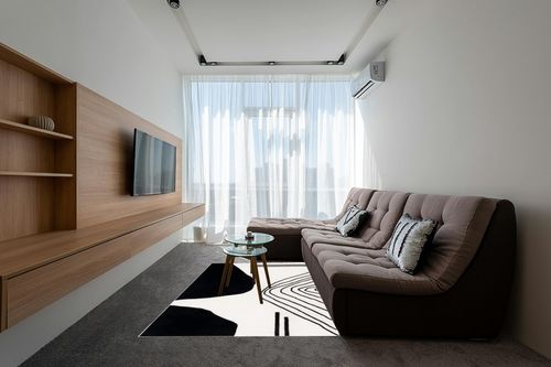 Safavieh Rodeo Drive Collection Area Rug - 5' x 8', Ivory & Black, Handmade Mid-Century Modern Abstract Wool, Ideal for High Traffic Areas in Living Room, Bedroom (RD860B) in Grey Living Room with Brown Couch