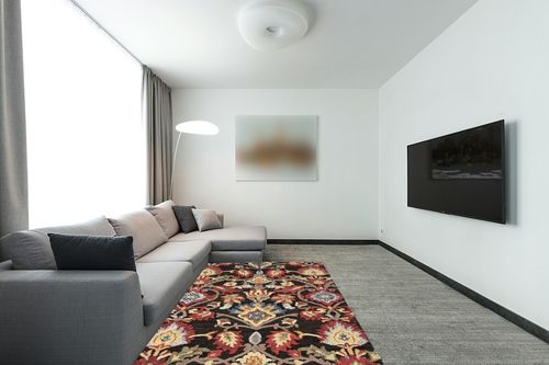 SAFAVIEH Blossom Collection 5' x 8' Charcoal/Multi BLM402H Handmade Floral Premium Wool Living Room Dining Bedroom Area Rug in Modern Living Room with Grey Couch
