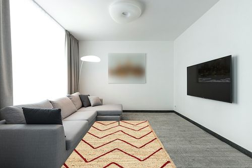 CASAVANI Collection Rectangular Area Rug - 5x8 Feet Red Braided Jute Rug Geometric Kilim Rug Indoor Outdoor Use Carpet Flatweave Rugs for Bedroom Dining Room Living Room in Modern Living Room with Grey Couch