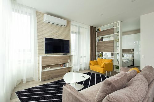 SAFAVIEH Adirondack Collection Area Rug - 8' x 10', Black & Light Grey, Modern Geometric Design, Non-Shedding & Easy Care, Ideal for High Traffic Areas in Living Room, Bedroom (ADR251F) in Light Modern Living Room with TV