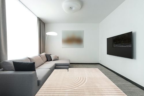 Abani Rugs Beige Arch Pattern Knot Modern Print Premium Area Rug - Contemporary No-Shed Neutral 7'9" x 10'2" (8'x10') Bedroom Rug in Modern Living Room with Grey Couch