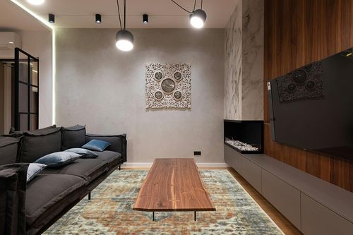 ROYHOME Area Rug 8x10 Non-Slip Vintage Low Pile Rugs Washable Rug Indoor Floor Cover Print Distressed Carpet Non-Shedding Oriental Area Rug for Living Room Bedroom, 8’x10’, Brown in Dark Wood Living Room with Black Couch