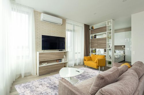 ‎Grey/Cream ‎Contemporary ‎Non Slip ‎Living Room ‎Area Rug in Light Modern Living Room with TV