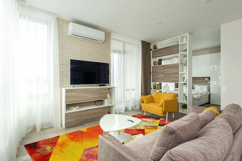 Unique Loom Lyon Collection Modern Abstract Colorful Prism Area Rug, 8 x 10 Feet, Multi/Yellow in Light Modern Living Room with TV