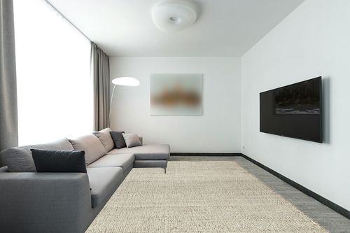 nuLOOM Elfriede Farmhouse Jute Blend Area Rug, 9x12, Natural in Modern Living Room with Grey Couch