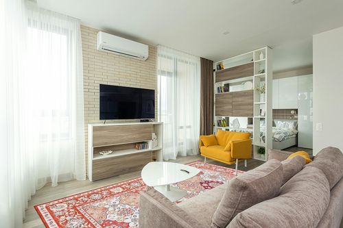 INGEROOM Area Rug 8x10 Boho Area Rug Machine Washable Rug Anti Slip Backing Rugs Stain Resistant Rugs for Living Room Bedroom Floor Carpets for Bedroom Large Rug Home Decor 8x10 Ares Rugs, Red in Light Modern Living Room with TV