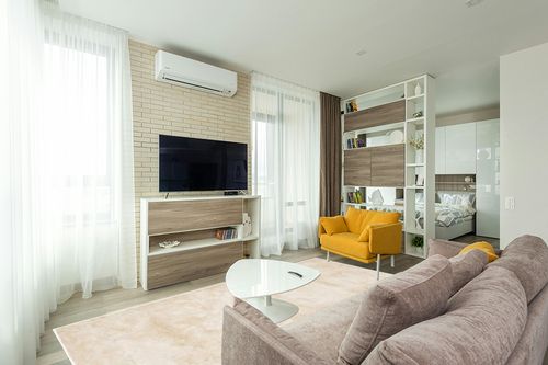 2.5-inch Thick Accent Rug in Light Modern Living Room with TV