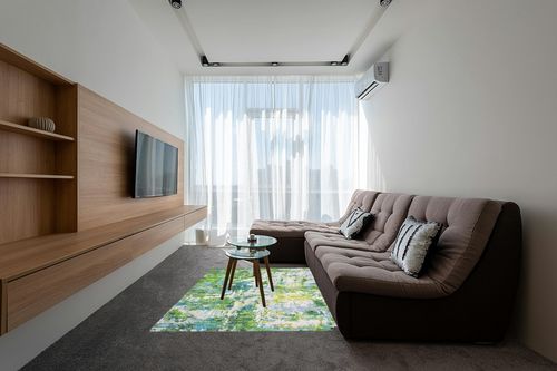 Area Rug Living Room Rugs - 5x7 Washable Large Modern Abstract Soft No Slip Indoor Rug Thin Floor Carpet for Bedroom Under Dining Table Home Office Decor - Green in Grey Living Room with Brown Couch