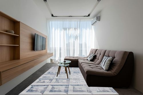 LUXE WEAVERS Modern Geometric Blue 8x10 Area Rug, Blue and Gray Abstract Shapes Carpet for Living Room and Bedroom in Grey Living Room with Brown Couch