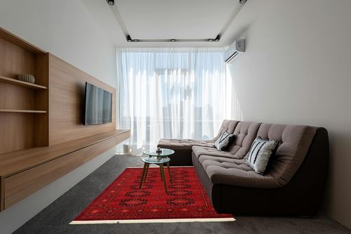 Unique Loom Tekke Collection Over-Dyed Saturated Traditional Torkaman Area Rug, 6 ft 0 in x 9 ft 0 in, Red/Black in Grey Living Room with Brown Couch