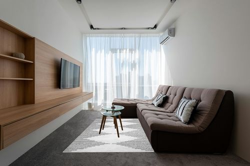 Washable Diamond Stripes Area Rug in Grey Living Room with Brown Couch