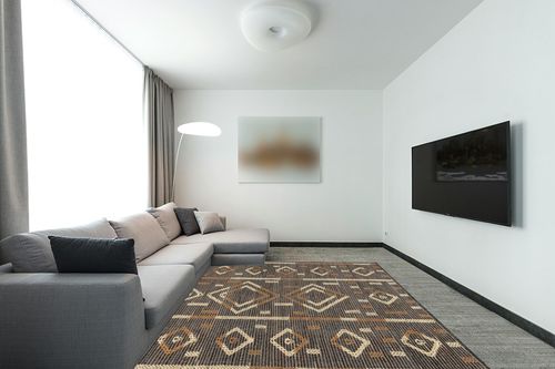 nuLOOM Virginia Bohemian Jute-Blend Area Rug, 8x10, Brown in Modern Living Room with Grey Couch
