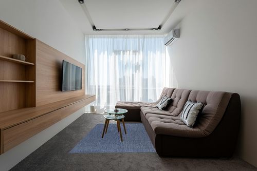 Beverly Rug Indoor Outdoor Rug 5x7, Washable Outside Carpet for Patio, Deck, Porch, Solid Modern Area Rug, Water Resistant, Azure Blue in Grey Living Room with Brown Couch