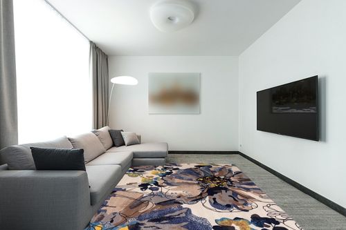 Rugshop Modern Bright Flowers Non-Slip (Non-Skid) Area Rug 8 x 10 (7' 10" x 10') Cream in Modern Living Room with Grey Couch