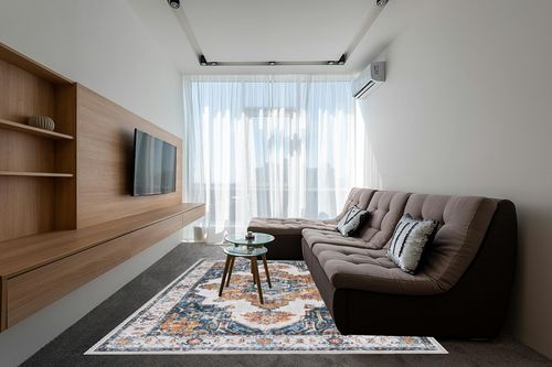 8x10 Area Rugs for Living Room Bedroom: Large Washable Rug with Non-Slip Backing Non-Shedding Stain Resistant, Boho Floral Large Carpet for Dining Room Nursery Home Office Indoor Blue/Orange in Grey Living Room with Brown Couch