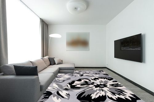 Modern Floral Area Rugs 9' X 12' Gray in Modern Living Room with Grey Couch