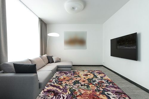 SAFAVIEH Blossom Collection Area Rug - 8' x 10', Blue & Purple, Handmade French Country Floral Wool, Ideal for High Traffic Areas in Living Room, Bedroom (BLM463M) in Modern Living Room with Grey Couch