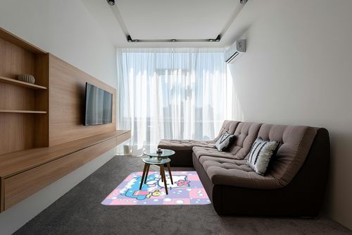 Dreuingb 4Pcs Cartoon Shower Curtain Set Non-Slip Soft Rugs Toilet Cover Shower Curtains Set with Waterproof Shower Curtain and 12 Hooks 72x65 Inch in Grey Living Room with Brown Couch