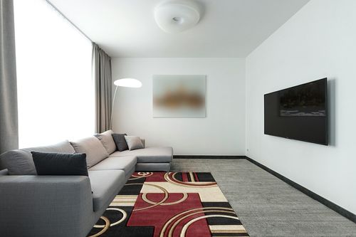 GLORY RUGS Area Rug Modern 5x7 Dark Red Soft Hand Carved Contemporary Floor Carpet with Premium Fluffy Texture for Indoor Living Dining Room and Bedroom Area. in Modern Living Room with Grey Couch
