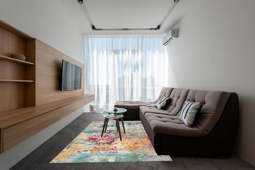 NuLOOM Monet Modern Abstract Area Rug, 6' x 9', Multi in Grey Living Room with Brown Couch