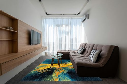 SAFAVIEH Galaxy Collection 8' x 10' Blue/Yellow GAL117L Modern Abstract Non-Shedding Living Room Dining Bedroom Area Rug in Grey Living Room with Brown Couch