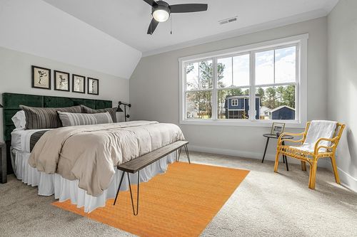BHADOHI RUGS COLLECTION Rectangular Orange Colour, Filled Small Squares Fully Loop Tufted Area Rug, 2 CM Loop-Pile. for- Bedroom, Hallway, Kitchen, Dinningroom, Livingroom, ect. in Different Sizes. in Grey Traditional Bedroom with King Bed