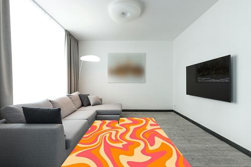 PeeNoke 1970 Wavy Swirl Seamless Orange Pink Colors Hand Drawn Seventies Style Area Rug Outdoor Patio Rug Play Mat Floor Mat Modern Carpet Non-Slip Home Decor Living Room Bedroom Nursery, 6x9 ft in Modern Living Room with Grey Couch