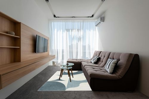 Abani Deco Collection Area Rug -Cream/Green Modern Geometric Design -5'3" x 7'6" - Easy to Clean - Durable for Kids and Pets - Non-Shedding - Medium Pile - Soft Feel -for Living Room, Bedroom & Office in Grey Living Room with Brown Couch