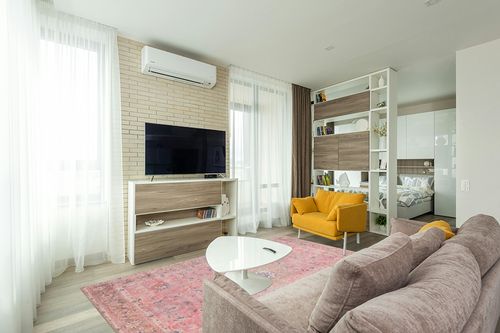 GLN Rugs Stain Resistant Machine Washable Area Rug - Vintage Boho Distressed Aesthetic - Non-Slip Backing - Indoor Floor Home Decor for Bedroom Kitchen Living & Dining Room (6' x 9') in Light Modern Living Room with TV