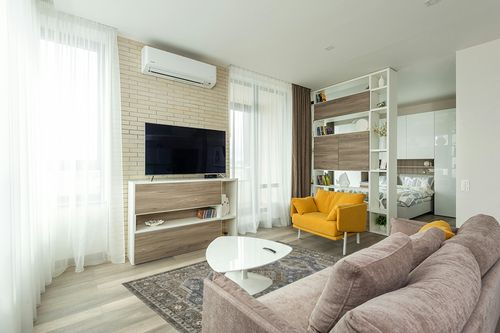 Stain Resistant Washable Rug in Light Modern Living Room with TV