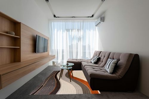 Eroyat Large Indoor Area Rugs，6x9ft Family Washable Rugs for Entryway, Bedroom, Living Room,Non Slip, Ultra Thin, Strong, Modern Abstract rug, Textural-Beige Orange. in Grey Living Room with Brown Couch