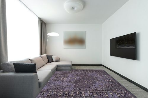SAFAVIEH Palazzo Collection Area Rug - 8' x 11', Purple & Black, Oriental Design, Non-Shedding & Easy Care, Ideal for High Traffic Areas in Living Room, Bedroom (PAL128-9073) in Modern Living Room with Grey Couch
