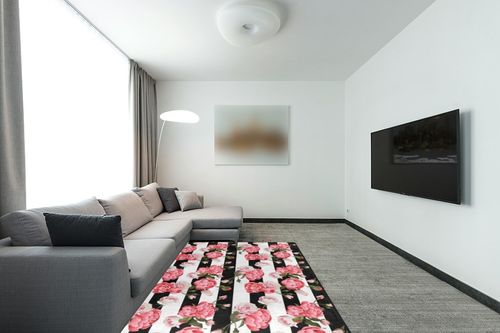 Large Area Rugs for Living Room, Black White Striped Flowers Carpet Floor Mats, Luxury Fluffy Rugs for Bedroom Playing Room Kitchen Hallway Home Decor, Soft Non Slip Washable Area Rugs 80x58 Inch in Modern Living Room with Grey Couch
