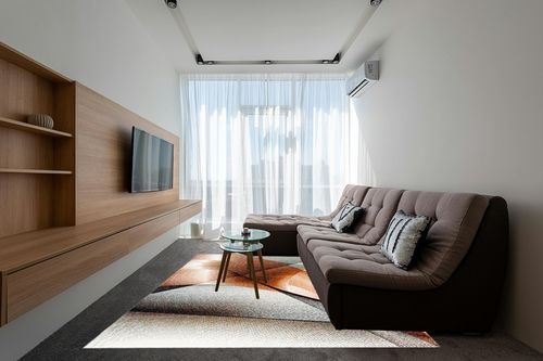 SAFAVIEH Hollywood Collection Area Rug - 8' x 10', Grey & Orange, Mid-Century Modern Design, Non-Shedding & Easy Care, Ideal for High Traffic Areas in Living Room, Bedroom (HLW715P) in Grey Living Room with Brown Couch